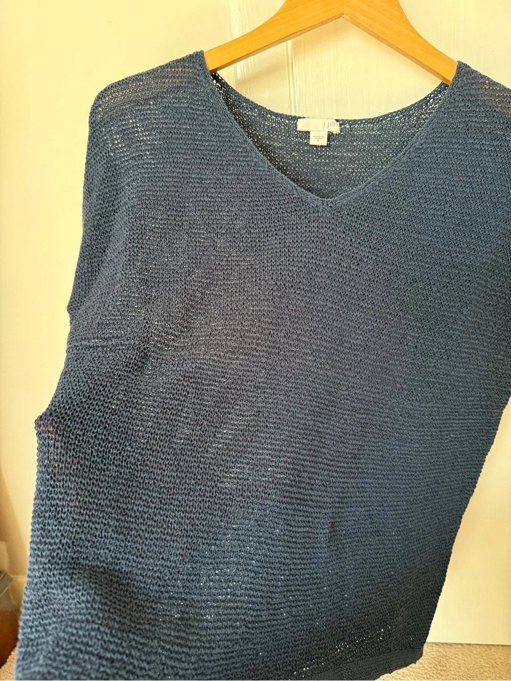 J. Jill Navy V-Neck Short Sleeve Knit Top